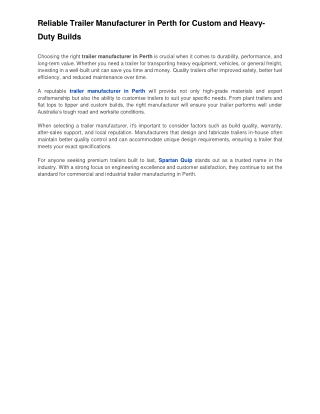 Reliable Trailer Manufacturer in Perth for Custom and Heavy-Duty Builds