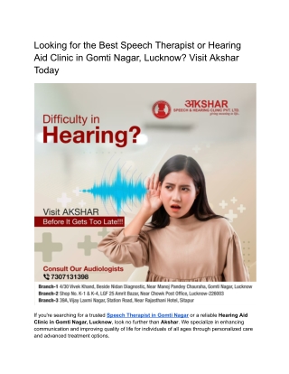 Hearing Aid Clinic in Gomti Nagar Lucknow