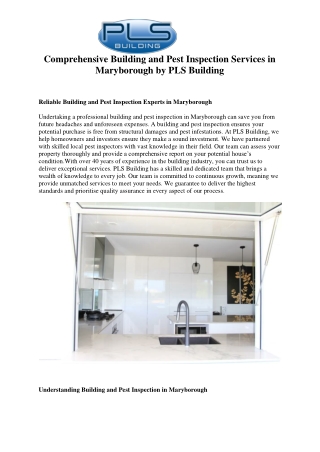 Comprehensive Building and Pest Inspection Services in Maryborough by PLS Building