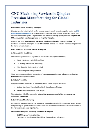 CNC Machining Services in Qingdao Precision Manufacturing for Global Industries