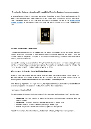 Transforming Customer Interaction with Smart Digital Tools like Google review scanner standee