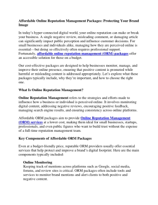 Affordable Online Reputation Management Packages