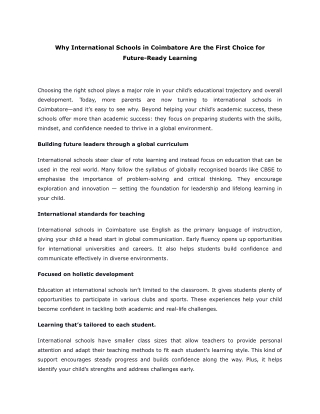 Why International Schools in Coimbatore Are the First Choice for Future-Ready Learning
