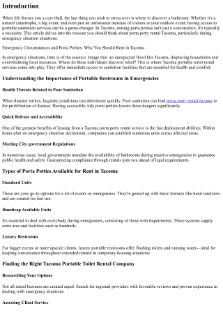 Emergency Circumstances and Porta Potties: Why You Should Lease in Tacoma