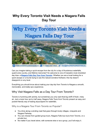 Why Every Toronto Visit Needs a Niagara Falls Day Tour