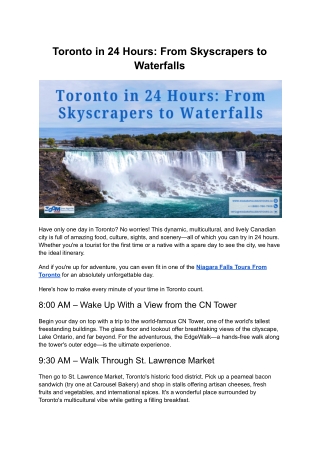 Toronto in 24 Hours: From Skyscrapers to Waterfalls