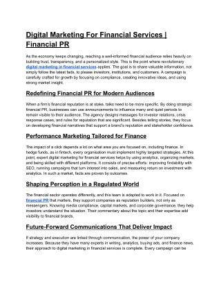 Digital Marketing For Financial Services Financial PR