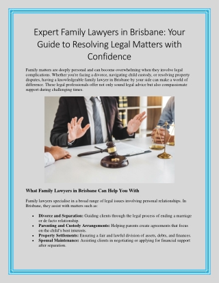 Expert Family Lawyers in Brisbane Your Guide to Resolving Legal Matters with Confidence