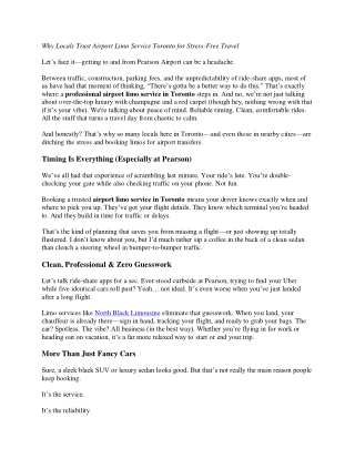 Why Locals Trust Airport Limo Service Toronto for Stress