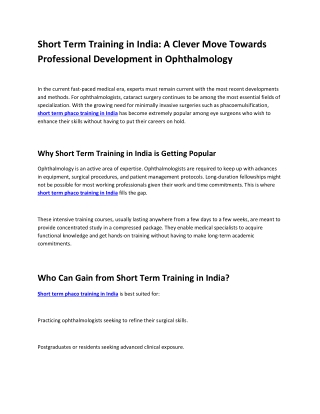 Short Term Training in India