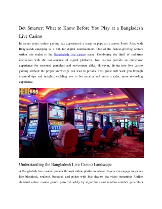 Bet Smarter What to Know Before You Play at a Bangladesh Live Casino