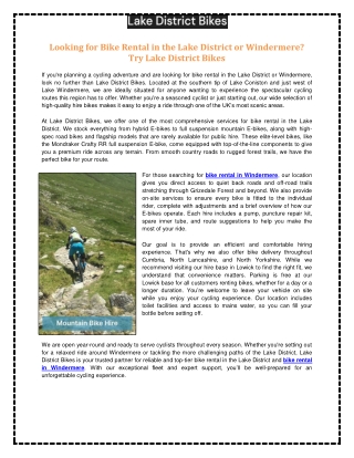 Looking for Bike Rental in the Lake District or Windermere