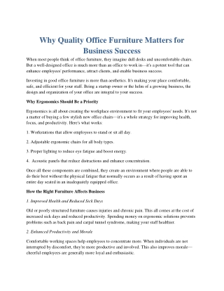 Why Quality Office Furniture Matters for Business Success