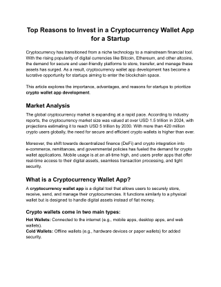 Top Reasons to Invest in a Cryptocurrency Wallet App for a Startup