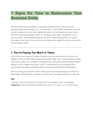 7 Signs It’s Time to Restructure Your Business Entity