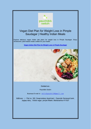 Vegan Diet Plan for Weight Loss in Pimple Saudagar | Healthy Indian Meals