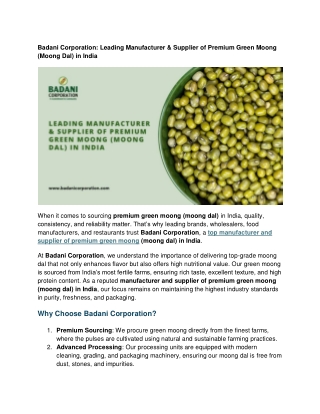 Badani Corporation Leading Manufacturer & Supplier of Premium Green Moong (Moong Dal) in India (1)