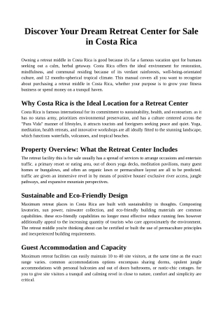 Discover Your Dream Retreat Center for Sale in Costa Rica