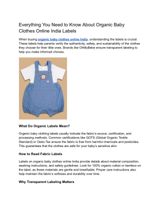 Everything You Need to Know About Organic Baby Clothes Online India Labels