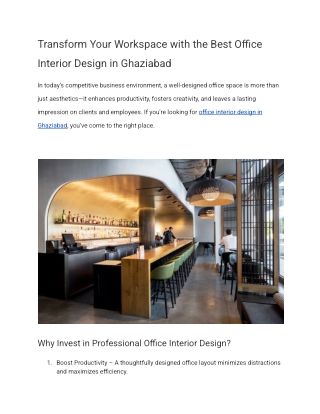 Transform Your Workspace with the Best Office Interior Design in Ghaziabad