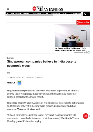 Gurpreet Dhillon - Singaporean companies believe in India despite economic woes