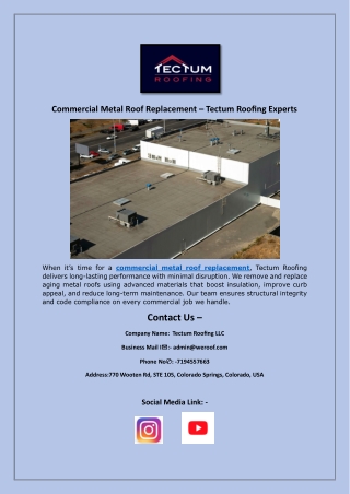 Commercial Metal Roof Replacement  Tectum Roofing Experts