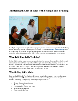 Mastering the Art of Sales with Selling Skills Training