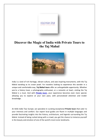 Rajasthan Tour Packages Europe | Hello India Tour