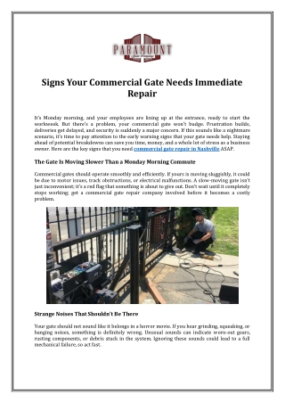 Signs Your Commercial Gate Needs Immediate Repair