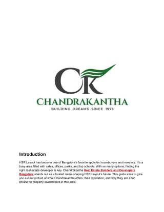 Real Estate Builders and Developers in HSR Layout