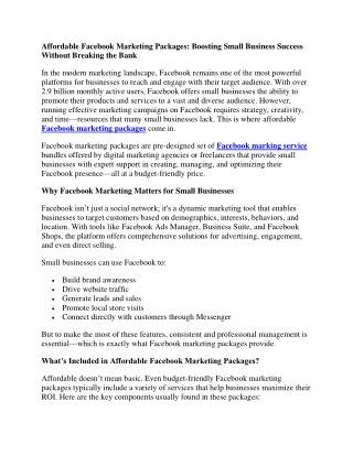 Affordable Facebook Marketing Packages