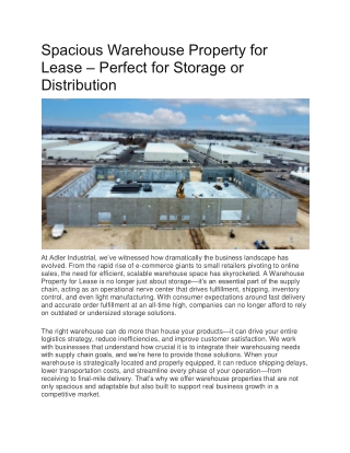 Warehouse Property For Lease