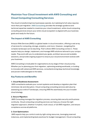 Maximize Your Cloud Investment with AWS Consulting and Cloud