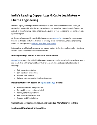 India's Leading Copper Lugs & Cable Lug Makers – Chetna Engineering