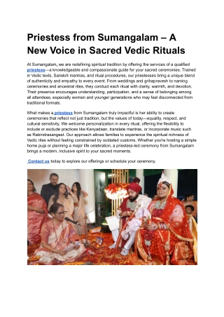 Priestess from Sumangalam – A New Voice in Sacred Vedic Rituals