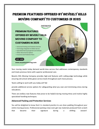Premium Features Offered by Beverly Hills Moving Company to Customers in 2025