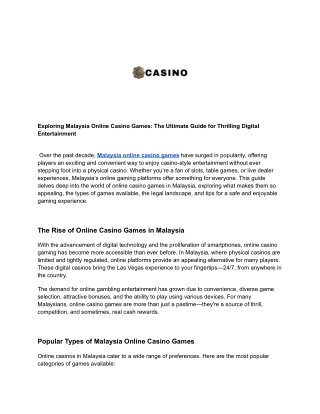 Exploring Malaysia Online Casino Games_ The Ultimate Guide for Thrilling Digital Entertainment