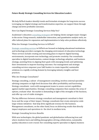 Future-Ready Strategic Consulting Services for Education Leaders