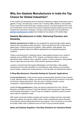 Why Are Gaskets Manufacturers in India the Top Choice for Global Industries