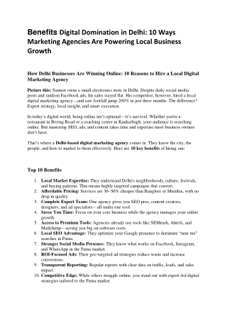 Benefits Digital Domination in Delhi: Marketing Agencies Are Powering Locally