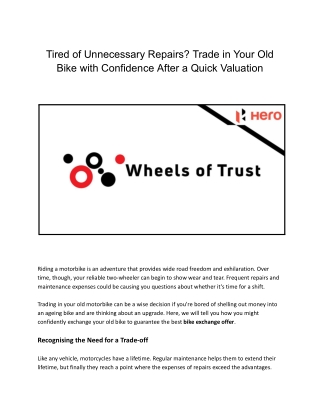 Tired of Unnecessary Repairs Trade in Your Old Bike with Confidence After a Quick Valuation