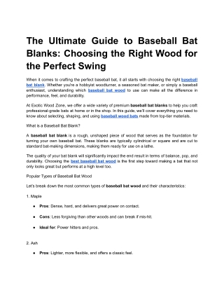 The Ultimate Guide to Baseball Bat Blanks_ Choosing the Right Wood for the Perfect Swing
