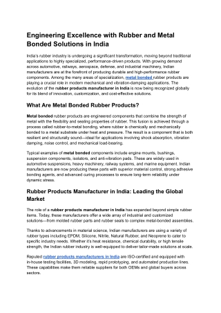 Engineering Excellence with Rubber and Metal Bonded Solutions in India