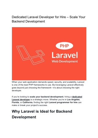 Dedicated Laravel Developer for Hire – Scale Your Backend Development