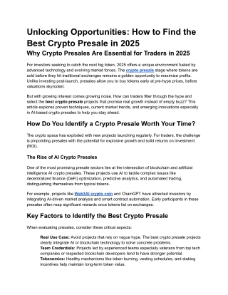 Unlocking Opportunities_ How to Find the Best Crypto Presale in 2025