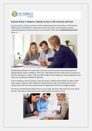 Business Broker in Alabama: Helping You Buy or Sell a Business with Ease