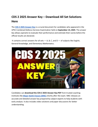 CDS 2 2025 Answer Key – Download All Set Solutions Here