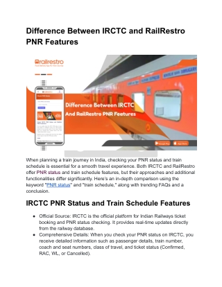 Difference Between IRCTC and RailRestro PNR Features
