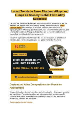 Latest Trends in Ferro Titanium Alloys and Lumps as Seen by Global Ferro Alloy Suppliers!