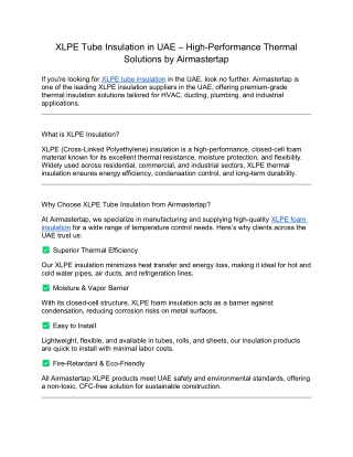 XLPE Tube Insulation in UAE – High-Performance Thermal Solutions by Airmastertap